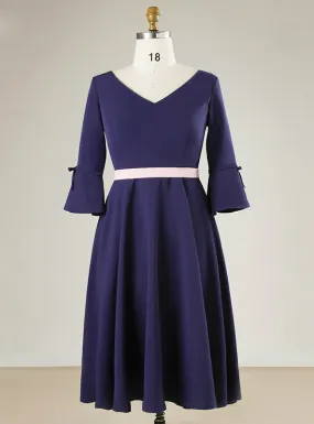 Plus Size Blue Satin Half Sleeve Prom Dress