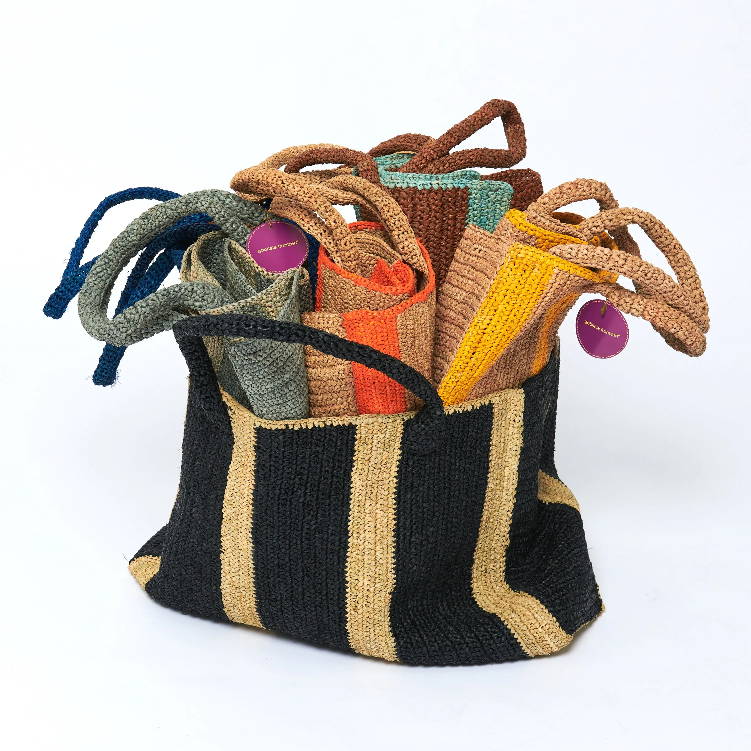 Raffia Bag Weekender black-beige