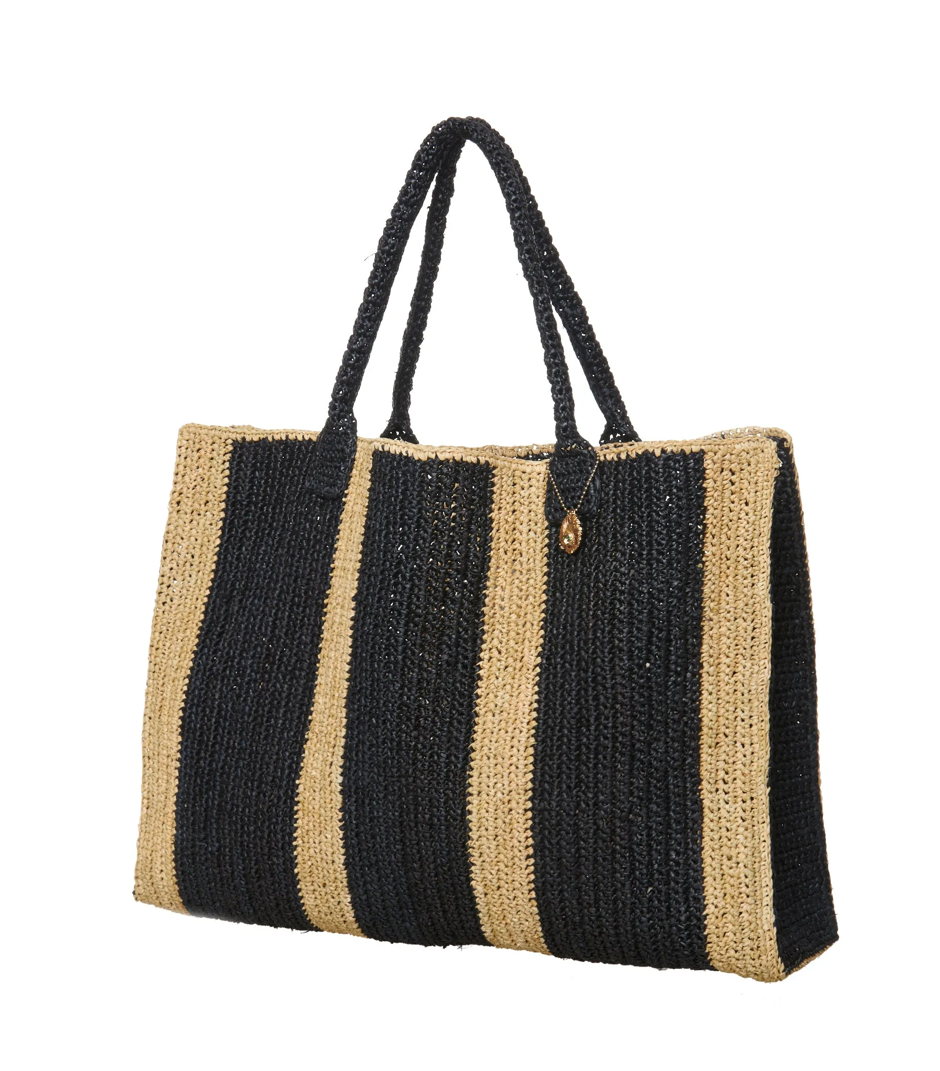 Raffia Bag Weekender black-beige