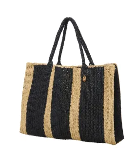 Raffia Bag Weekender black-beige