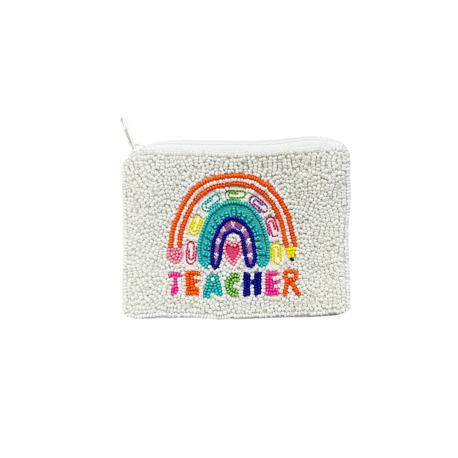 Rainbow Teacher Beaded Zipper Coin & Card Bag