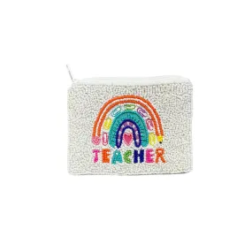Rainbow Teacher Beaded Zipper Coin & Card Bag