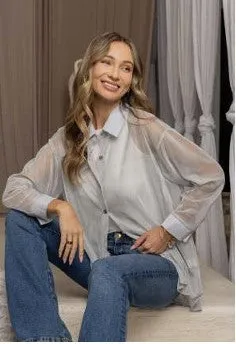 Sheer Silver Button Up Top - #8394-8399
