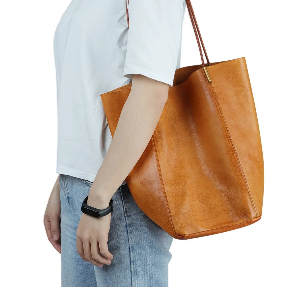Vintage Vegetable Tanned Leather Large Capacity Ladies Tote Bag