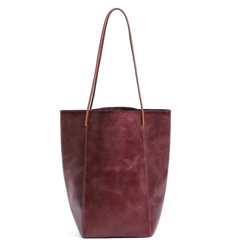 Vintage Vegetable Tanned Leather Large Capacity Ladies Tote Bag