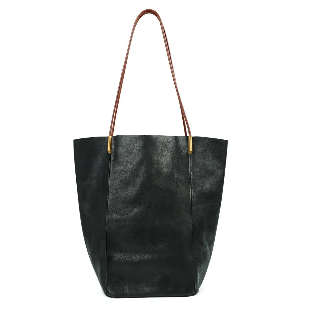 Vintage Vegetable Tanned Leather Large Capacity Ladies Tote Bag