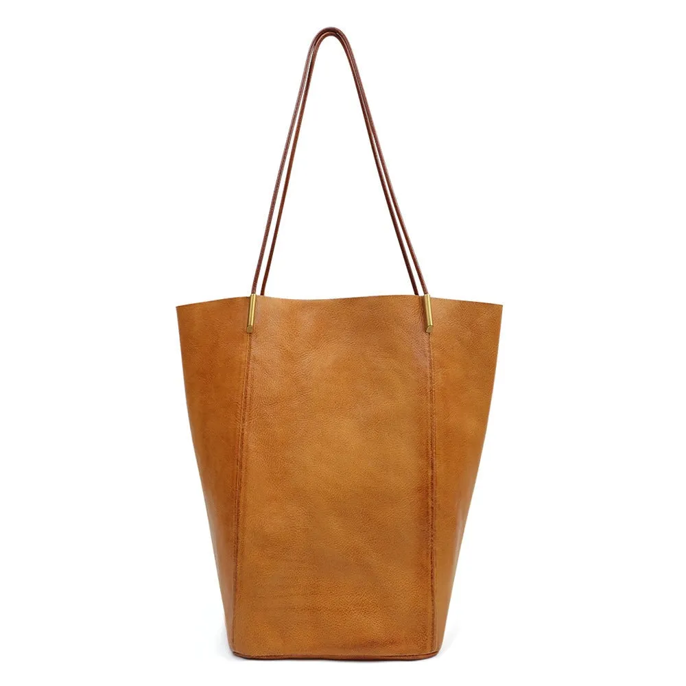 Vintage Vegetable Tanned Leather Large Capacity Ladies Tote Bag