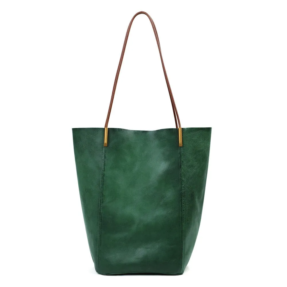 Vintage Vegetable Tanned Leather Large Capacity Ladies Tote Bag