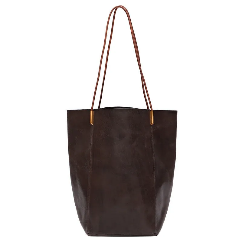 Vintage Vegetable Tanned Leather Large Capacity Ladies Tote Bag