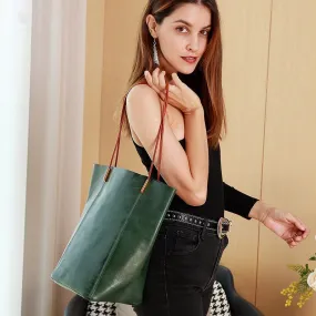 Vintage Vegetable Tanned Leather Large Capacity Ladies Tote Bag