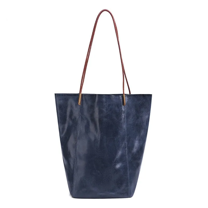 Vintage Vegetable Tanned Leather Large Capacity Ladies Tote Bag