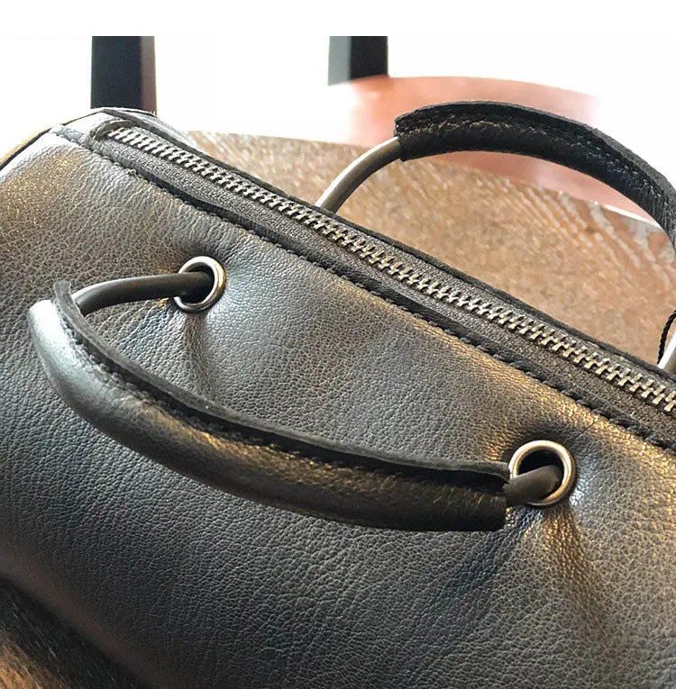 Womens Cylinder Bag Black Leather Crossbody Bag Shoulder Bag For Women
