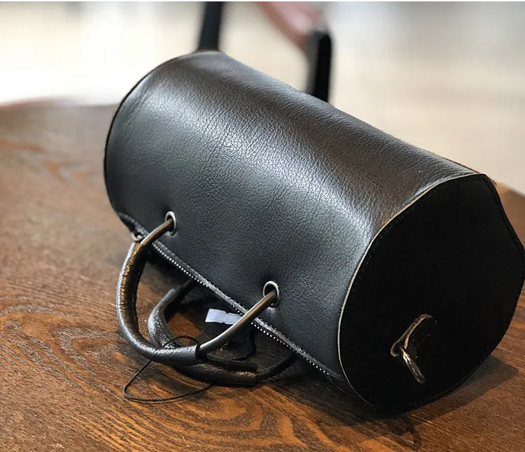 Womens Cylinder Bag Black Leather Crossbody Bag Shoulder Bag For Women