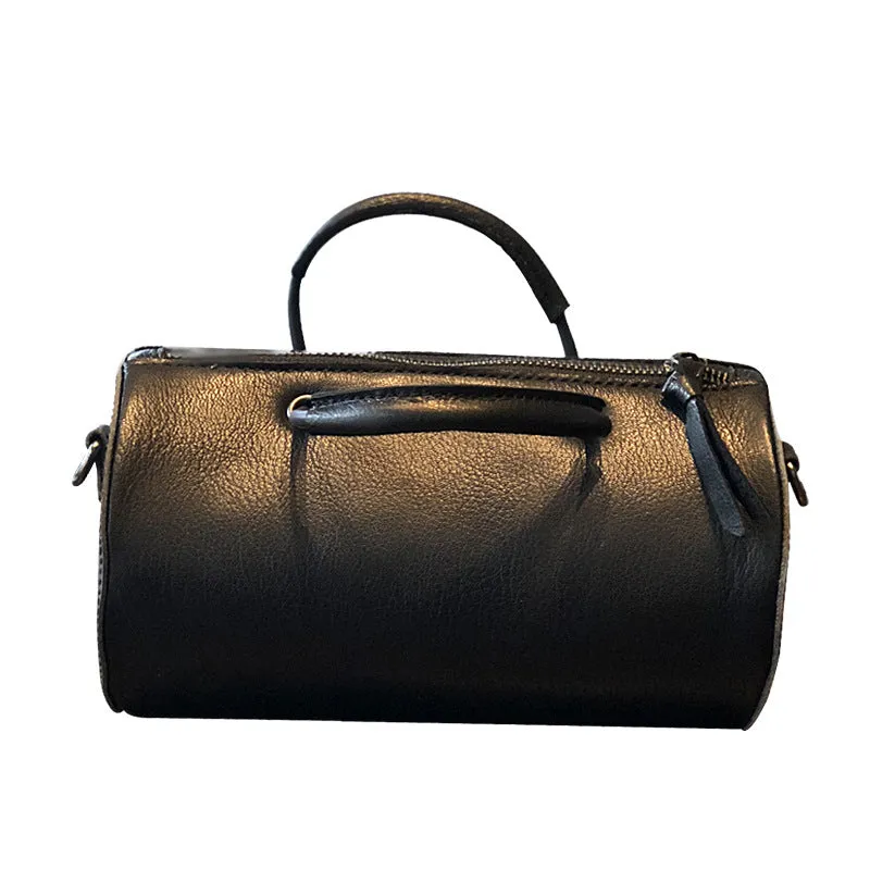 Womens Cylinder Bag Black Leather Crossbody Bag Shoulder Bag For Women