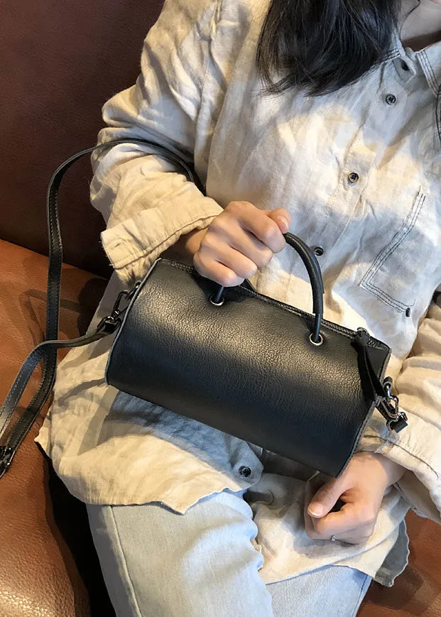 Womens Cylinder Bag Black Leather Crossbody Bag Shoulder Bag For Women