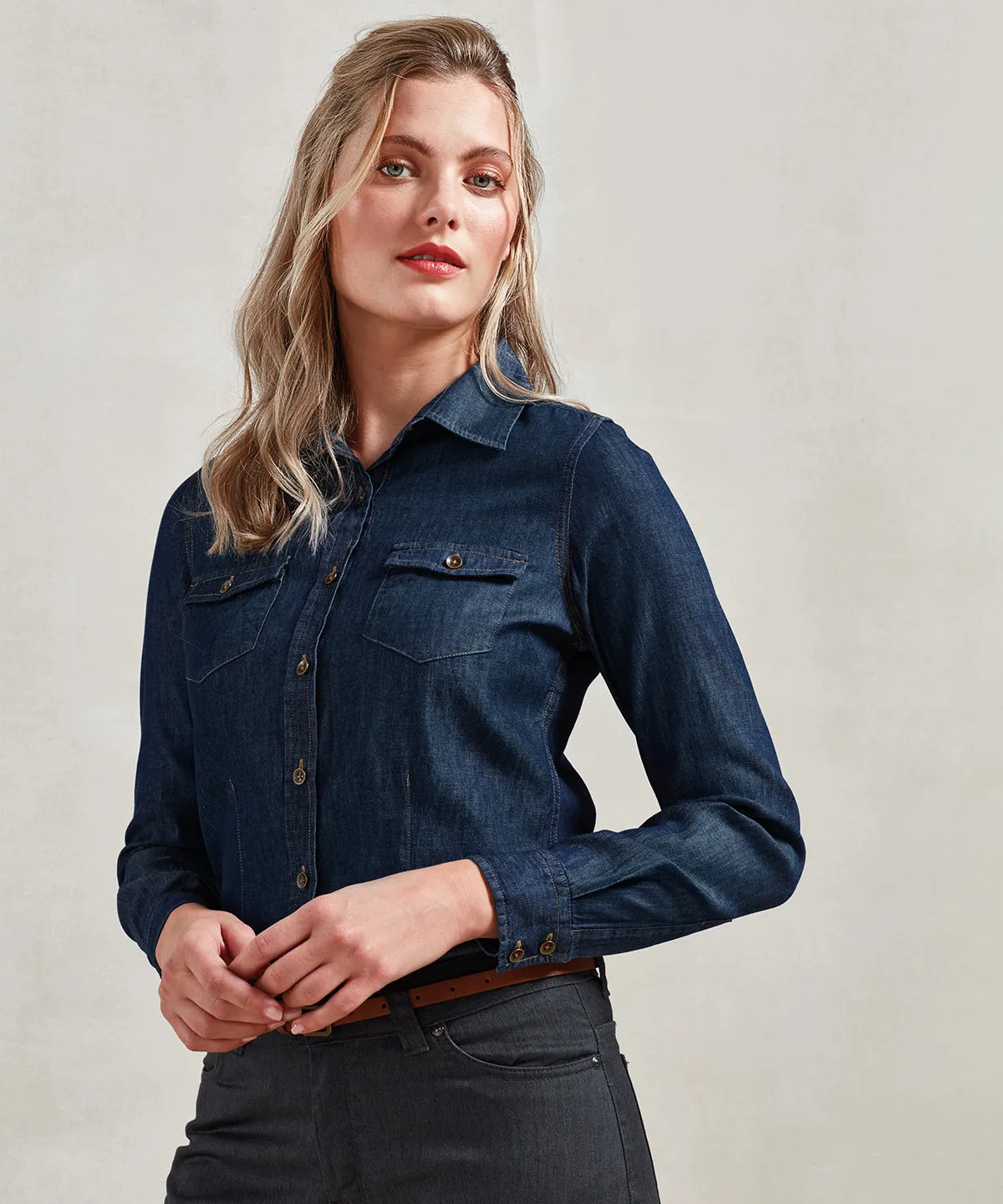Womens jeans stitch denim shirt | Indigo Denim