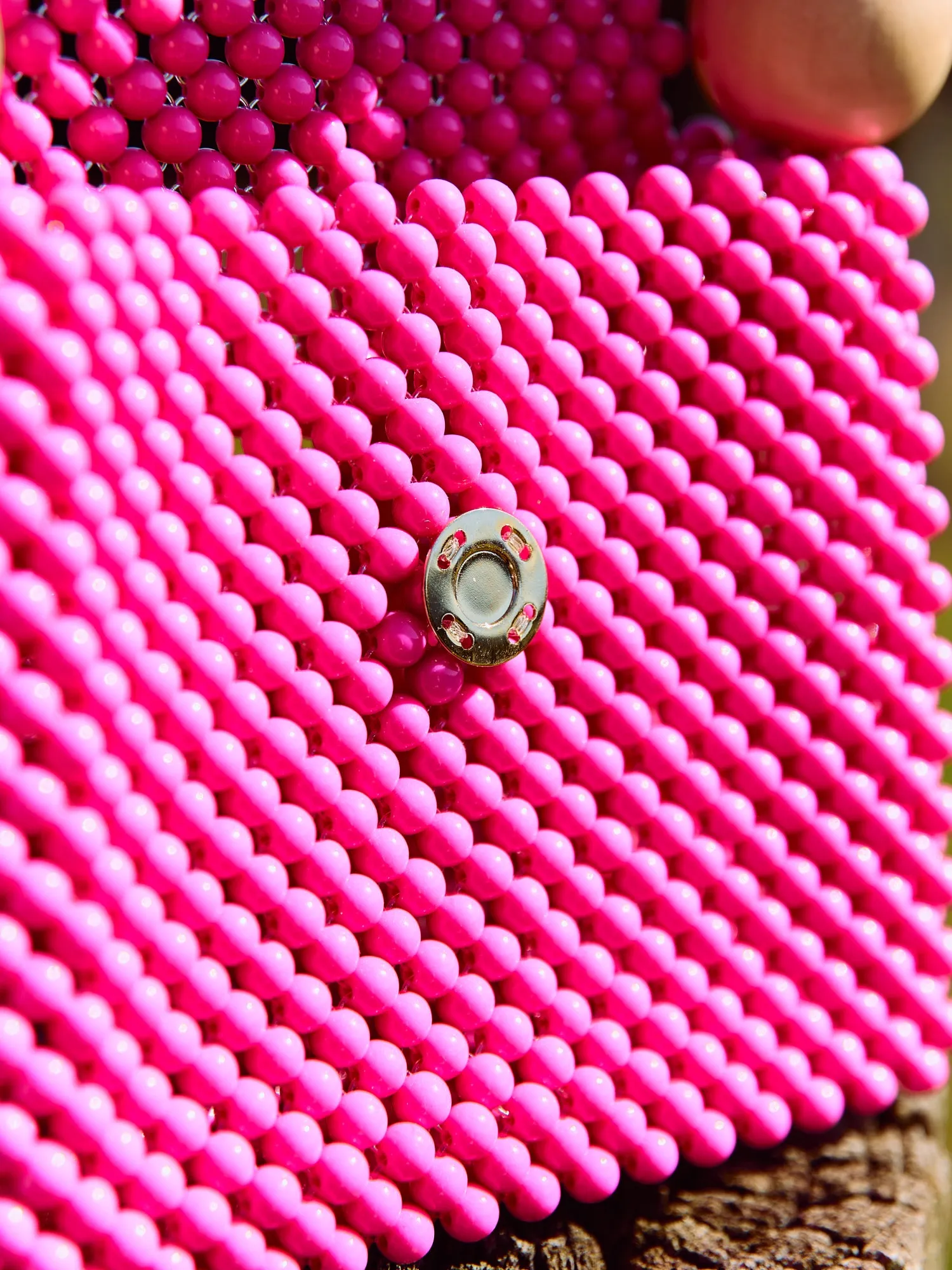 wood ball hand bag（pink checked）
